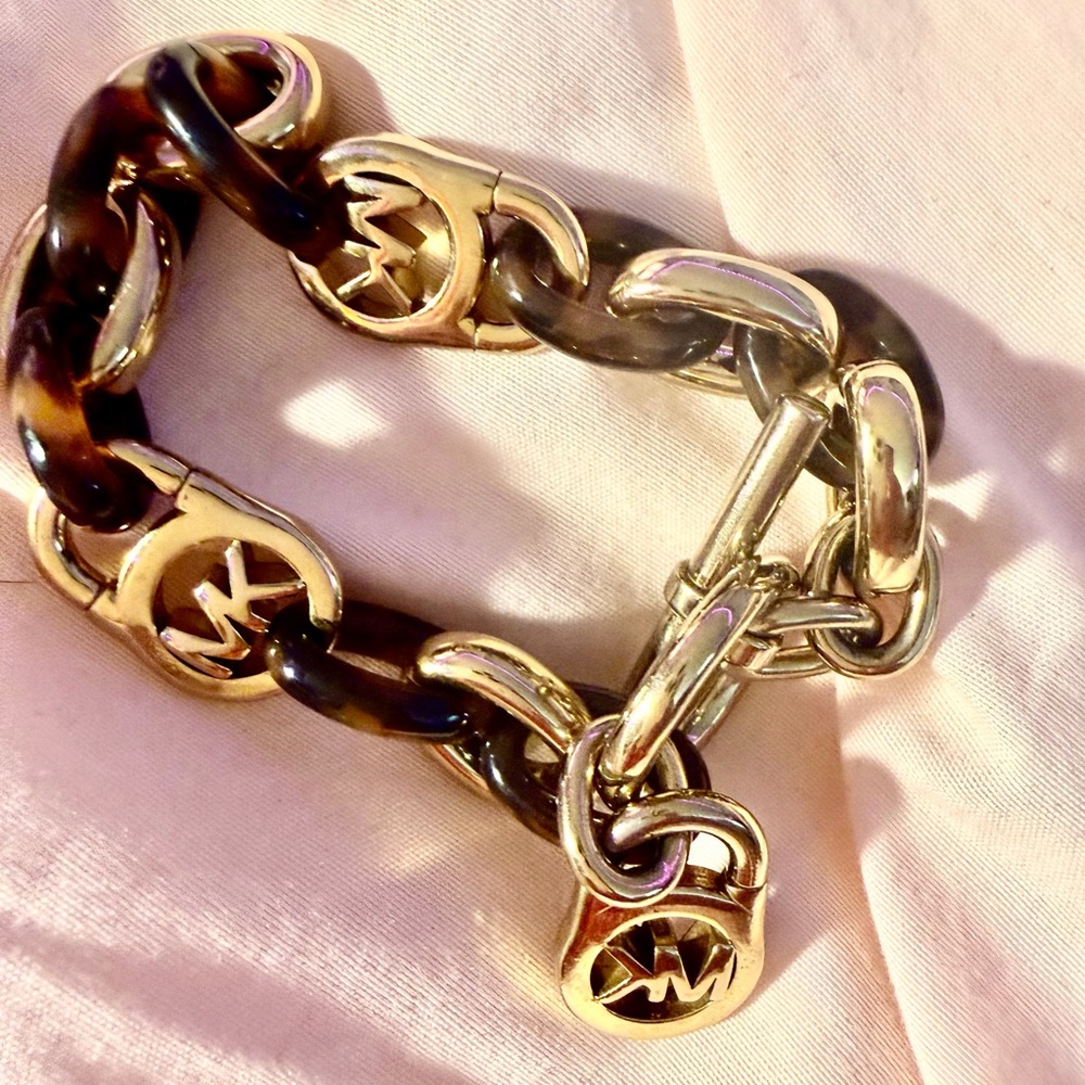 Michael Kors Gold and Tortoise Link Chain Bracelet